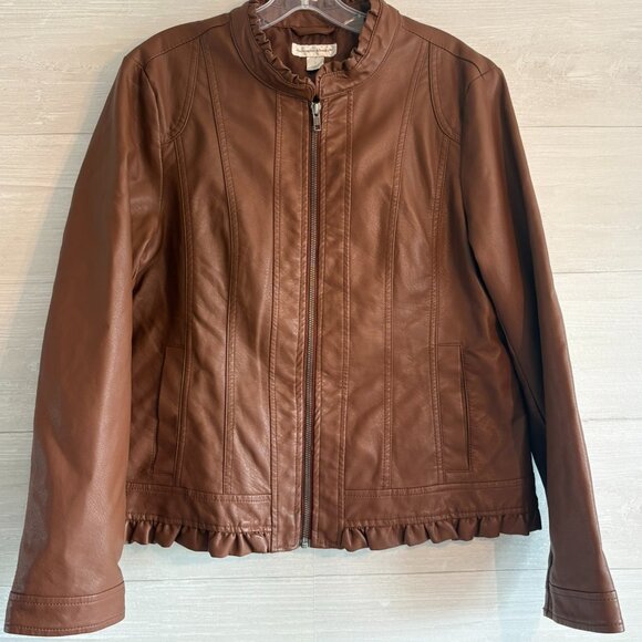 Christopher & Banks Womens Faux Leather Jacket Medium Brown - Picture 1 of 7